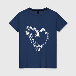 Футболка хлопковая женская Сердце в крестах Белое Коллекция Get inspired! Z-h, цвет: тёмно-синий
