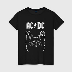 Футболка хлопковая женская ACDC РОК КОТ, цвет: черный