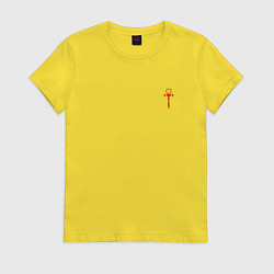 Футболка хлопковая женская The Masquerade Bloodhunt Red Emblem спина, цвет: желтый