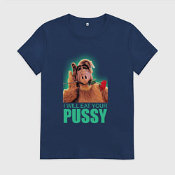 Футболка хлопковая женская I WILL EAT YOUR PUSSY, цвет: тёмно-синий