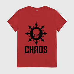 Футболка хлопковая женская Эмблема Хаоса с черепом, цвет: красный