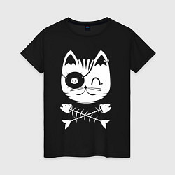 Футболка хлопковая женская Голова кота Skull Hype, цвет: черный