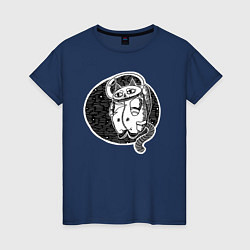 Футболка хлопковая женская Космический кот астронавт, цвет: тёмно-синий