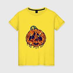 Футболка хлопковая женская Хэллоуин - Тыква, цвет: желтый