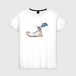 Футболка хлопковая женская Мышка с цветами, цвет: белый