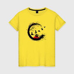 Футболка хлопковая женская Закат в японском стиле, цвет: желтый