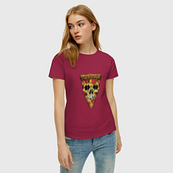 Футболка хлопковая женская Pizza - Skull, цвет: маджента — фото 2