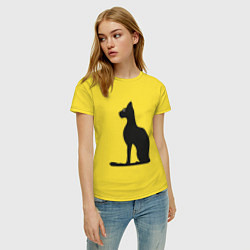 Футболка хлопковая женская Силуэт черной кошки, Египетская богиня Бастет, цвет: желтый — фото 2