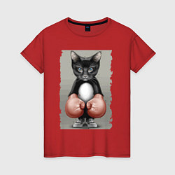 Женская футболка Крутой котяра в боксёрских перчатках Cool cat in b