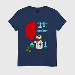 Футболка хлопковая женская Сова химик, цвет: тёмно-синий