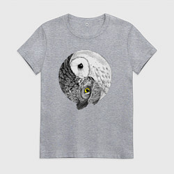 Футболка хлопковая женская Инь Янь по совиному, цвет: меланж