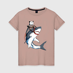 Футболка хлопковая женская Опоссум верхом на акуле, цвет: пыльно-розовый