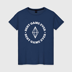Футболка хлопковая женская Символ The Sims и круглая надпись Best Game Ever, цвет: тёмно-синий
