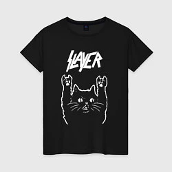 Футболка хлопковая женская Slayer Рок кот, цвет: черный