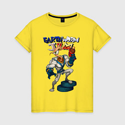 Футболка хлопковая женская Earth worm - Jim, цвет: желтый