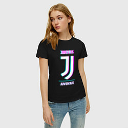 Футболка хлопковая женская Juventus FC в стиле Glitch, цвет: черный — фото 2