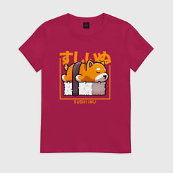 Футболка хлопковая женская Sushi inu, цвет: маджента