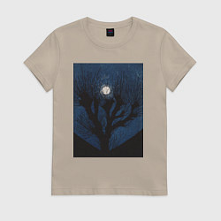 Футболка хлопковая женская Moon Light Луна, цвет: миндальный