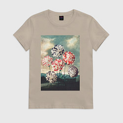 Футболка хлопковая женская A Group of Carnations Гвоздики, цвет: миндальный