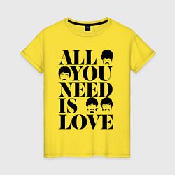 Футболка хлопковая женская ALL YOU NEED IS LOVE THE BEATLES, цвет: желтый