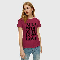 Футболка хлопковая женская ALL YOU NEED IS LOVE THE BEATLES, цвет: маджента — фото 2
