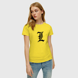 Футболка хлопковая женская Японский логотип буквы Л минимализм, цвет: желтый — фото 2