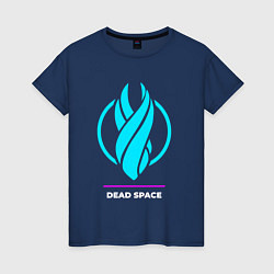 Футболка хлопковая женская Символ Dead Space в неоновых цветах, цвет: тёмно-синий