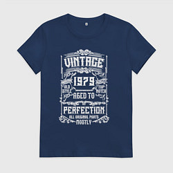 Футболка хлопковая женская Винтаж 1979 этикетка, цвет: тёмно-синий