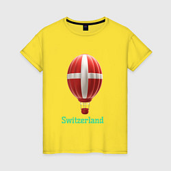 Футболка хлопковая женская 3d aerostat Switzerland flag, цвет: желтый