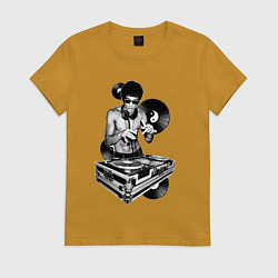 Футболка хлопковая женская Bruce Lee - Vinyl Dj, цвет: горчичный