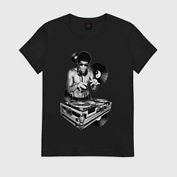Футболка хлопковая женская Bruce Lee - Vinyl Dj, цвет: черный