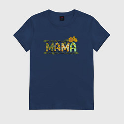 Футболка хлопковая женская МАМА - цветочные буквы, цвет: тёмно-синий