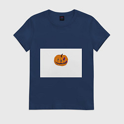 Футболка хлопковая женская Тыква-голова всадника, Джека, PixelArt, цвет: тёмно-синий