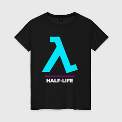 Футболка хлопковая женская Символ Half-Life в неоновых цветах, цвет: черный