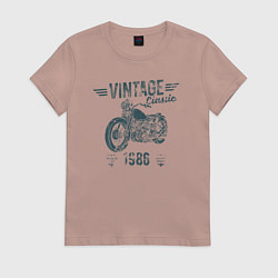 Футболка хлопковая женская Винтажная классика 1986 мотоцикл, цвет: пыльно-розовый