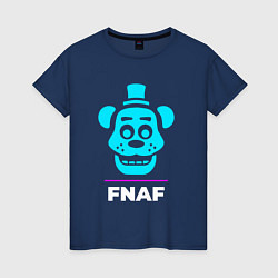 Футболка хлопковая женская Символ FNAF в неоновых цветах, цвет: тёмно-синий