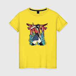 Футболка хлопковая женская Девушка - самурай, цвет: желтый