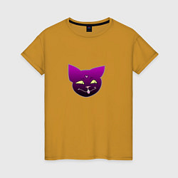 Футболка хлопковая женская Черный кот Лов, цвет: горчичный