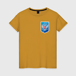Футболка хлопковая женская Синий герб России, цвет: горчичный