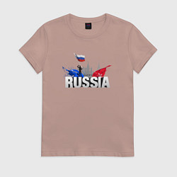 Футболка хлопковая женская Russia объемный текст, цвет: пыльно-розовый