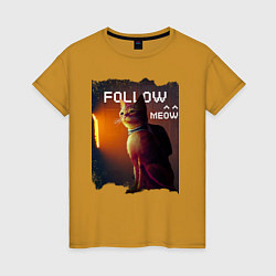 Футболка хлопковая женская STRAY FOLLOW MEOW, цвет: горчичный