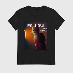 Футболка хлопковая женская STRAY FOLLOW MEOW, цвет: черный