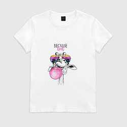 Футболка хлопковая женская Because cool жираф, цвет: белый