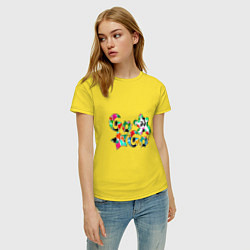 Футболка хлопковая женская Go-Go Аппликация разноцветные буквы, цвет: желтый — фото 2