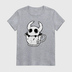 Футболка хлопковая женская Hollow Knight рыцарь в чашке, цвет: меланж