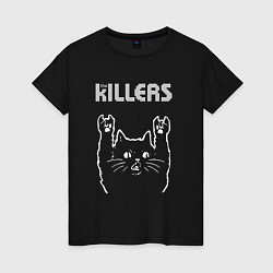 Футболка хлопковая женская The Killers рок кот, цвет: черный