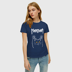Футболка хлопковая женская Manowar rock cat, цвет: тёмно-синий — фото 2