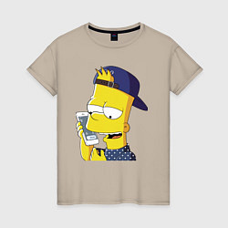 Женская футболка Барт Симпсон разговаривает по мобиле