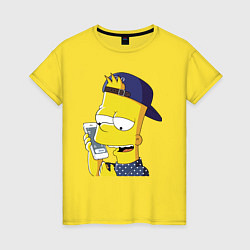 Футболка хлопковая женская Барт Симпсон разговаривает по мобиле, цвет: желтый