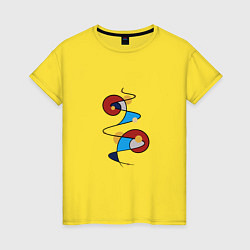 Футболка хлопковая женская Абстрактный узор круги и линии, цвет: желтый